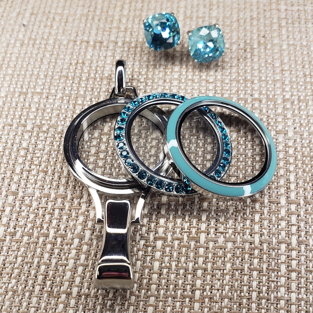 Origami Owl lanyard Blue Aqua set